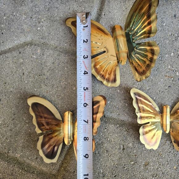 Vintage Homco HOME INTERIORS Metal BRASS BUTTERFLIES Wall ART Decor Set 3 - Picture 3 of 5